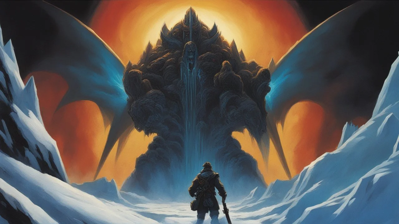 dark icy nuclear winter. concept art, mid shot, intricately detailed, color depth, dramatic, 2/3 face angle, side light, colorful background. style of Jeff Easley