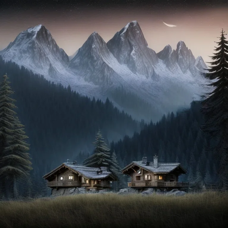 Murder mystery, sense of fear, mountain hut in the background, Alps, night sky, 8k, HD, cinematography, photorealistic, Cinematic, Color Grading, Ultra-Wide Angle, Depth of Field, hyper-detailed, beautifully color-coded, insane details, intricate details, beautifully color graded, Cinematic, Color Grading, Editorial Photography, Depth of Field, DOF, Tilt Blur, White Balance, 32k, Super-Resolution, Megapixel, ProPhoto RGB, VR, Halfrear Lighting, Backlight, Natural Lighting, Incandes