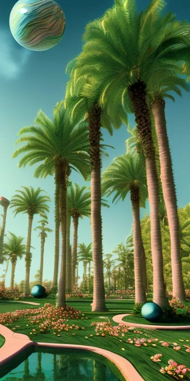 1980's aesthetic vaporwave palm trees with spheres