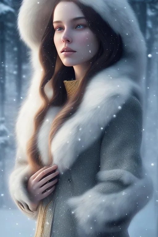 Wintertime Wonderland a Beautiful Hyperrealistic Digital Graphic in the Style of Charlie Bowater Julia Fox Monica Lee and Camilla D'Errico