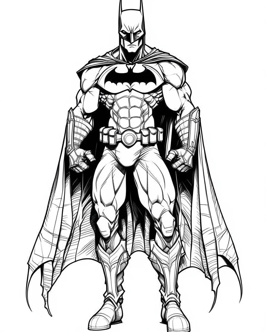 real massive batman, coloring page, full body (((((white background))))), only use an outline., real style, line art, white, clean line art, white background, Sketch style.