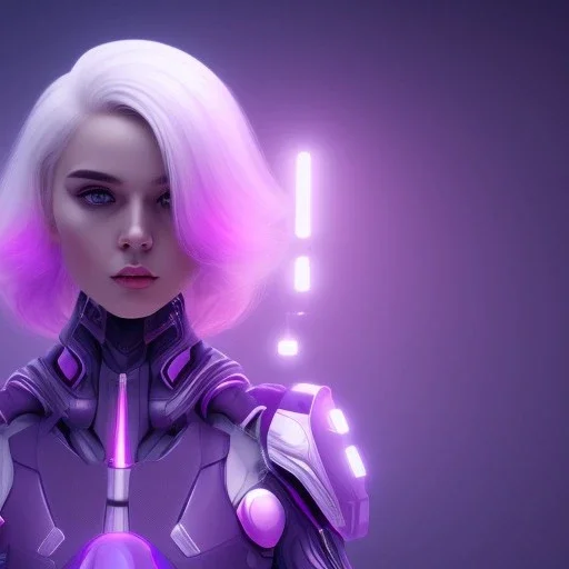 Cute girl white hair, Sci-fi character, purple backlight, pink and purple, scifi suit, profile, purple background, pink lighting, futuristic