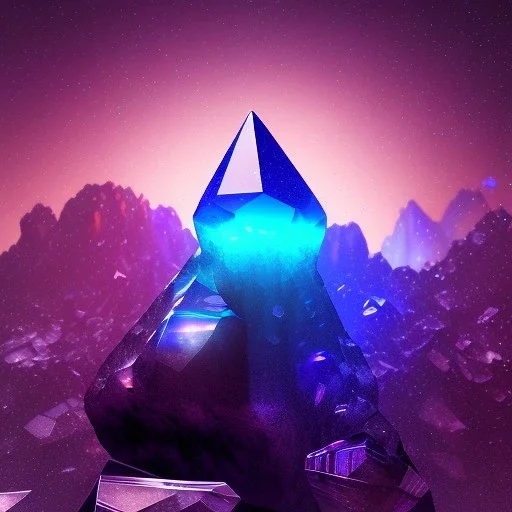 photograph of a (one massive colorful crystal:1.2) growing out of the rocky mountain, (focus on crystal:1.2), 4k, 8k, (highly detailed), ((landscape)),(translucent crystal:1.1), light going trough the crystal, bokeh, chromatic aberration, mountain view,