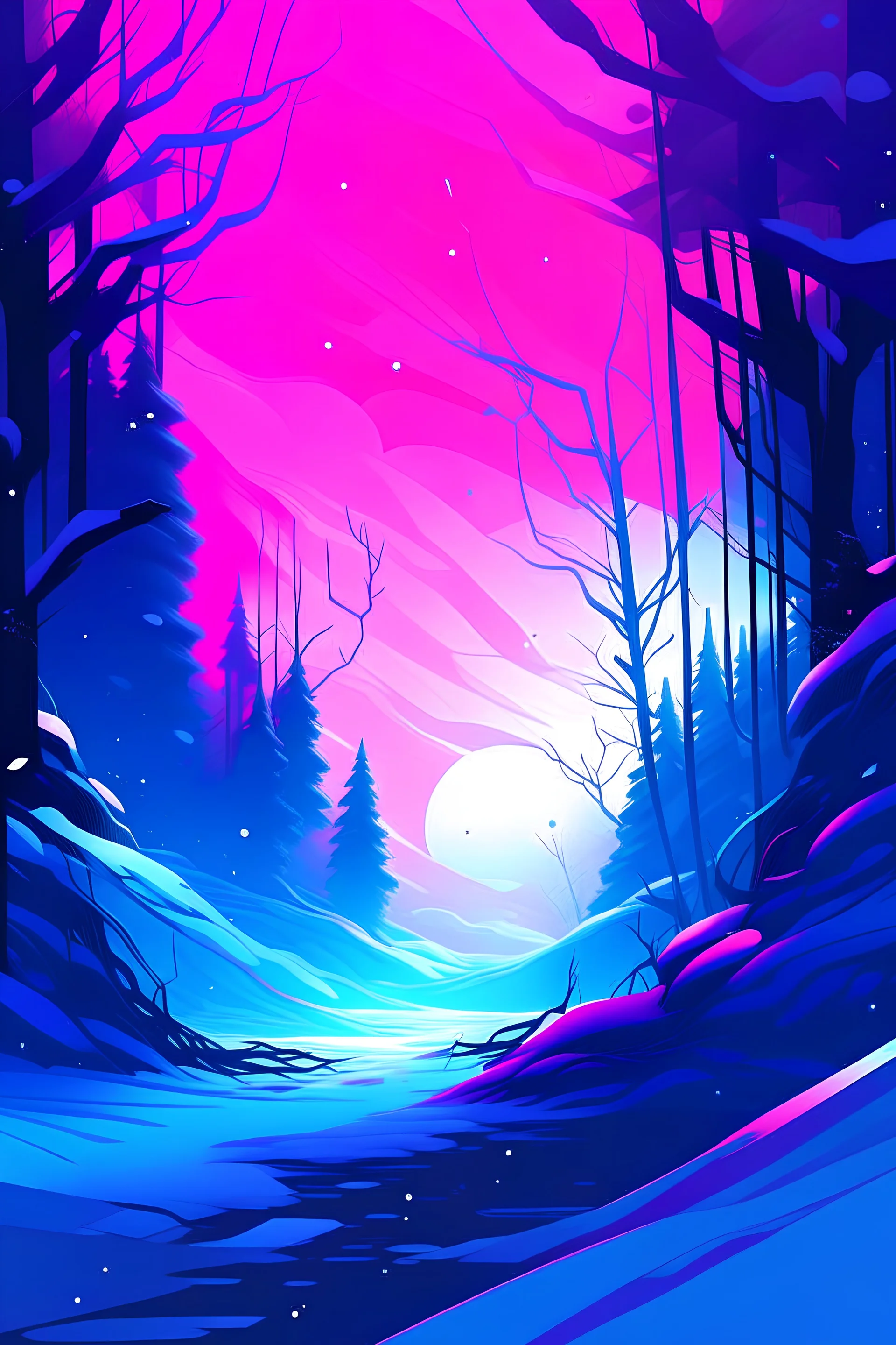 winter scene, abstract, vaporwave, alaxy