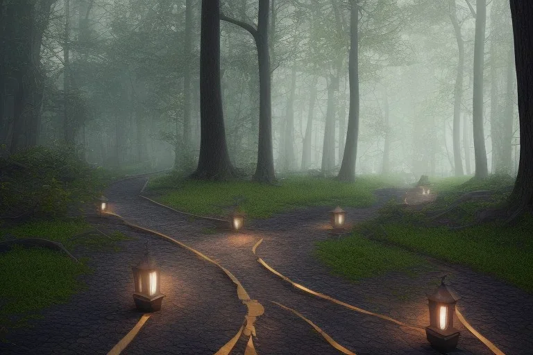 wooded stone lit path