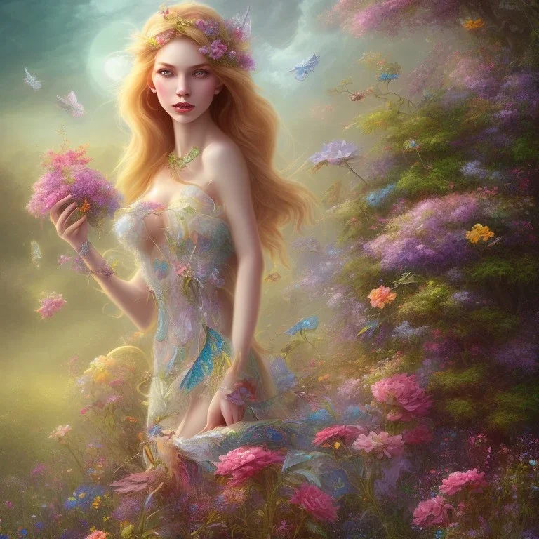 bright fairy in a flowery landscape