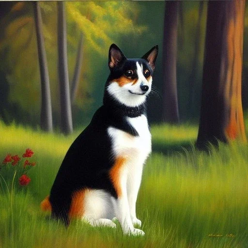 Full body portrait, painting, medium shot lady Animals