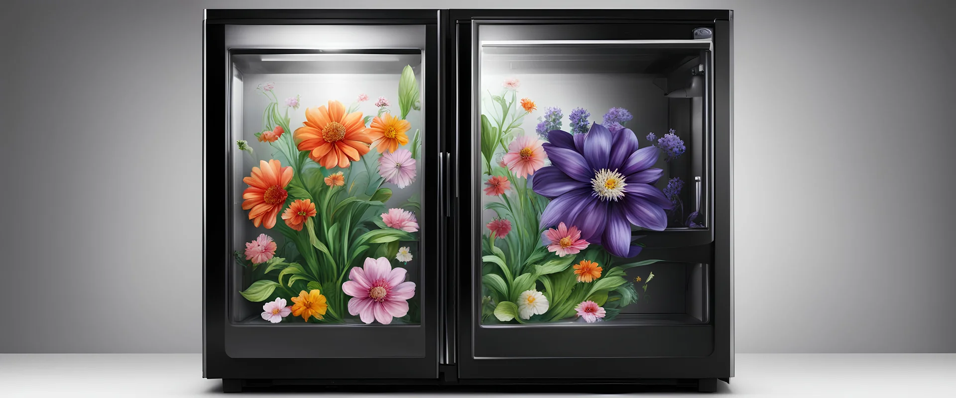 a best flower design for black color glass door fridge