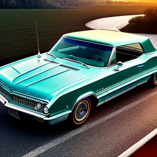 fullbody Drawing of '1963 Buick Riveria',intricate detail,andrea bonelli,Kilian Eng,Ohrai,evan lee,Aleksandr Sidelnikov,KyuYong Eom,three quarters frontal aerial view,toned colors,16k