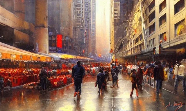 Brent Heighton, Giger, a large deep hole on the street, furry giant red spider climb out, crowded people run away, great composition, highly detailed, high quality