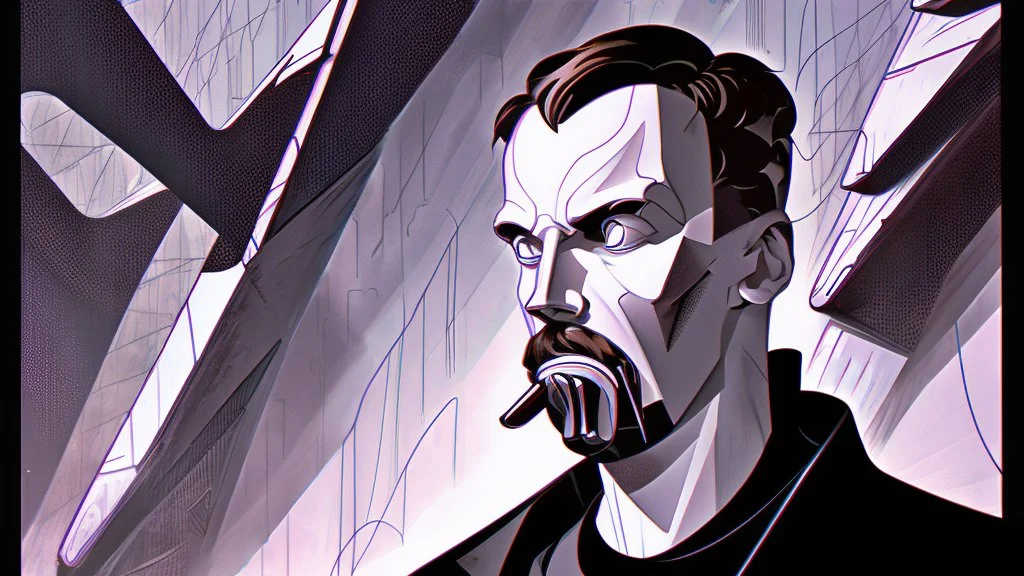 Futuristic, cyberpunk, Friedrich Nietzsche, comic style