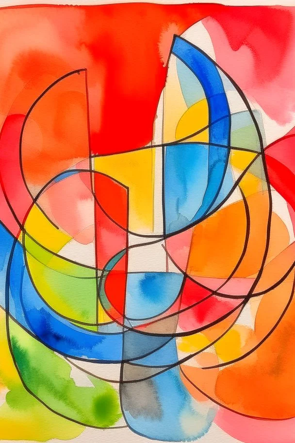 Abstract watercolour in the style of Barbara Hepworth