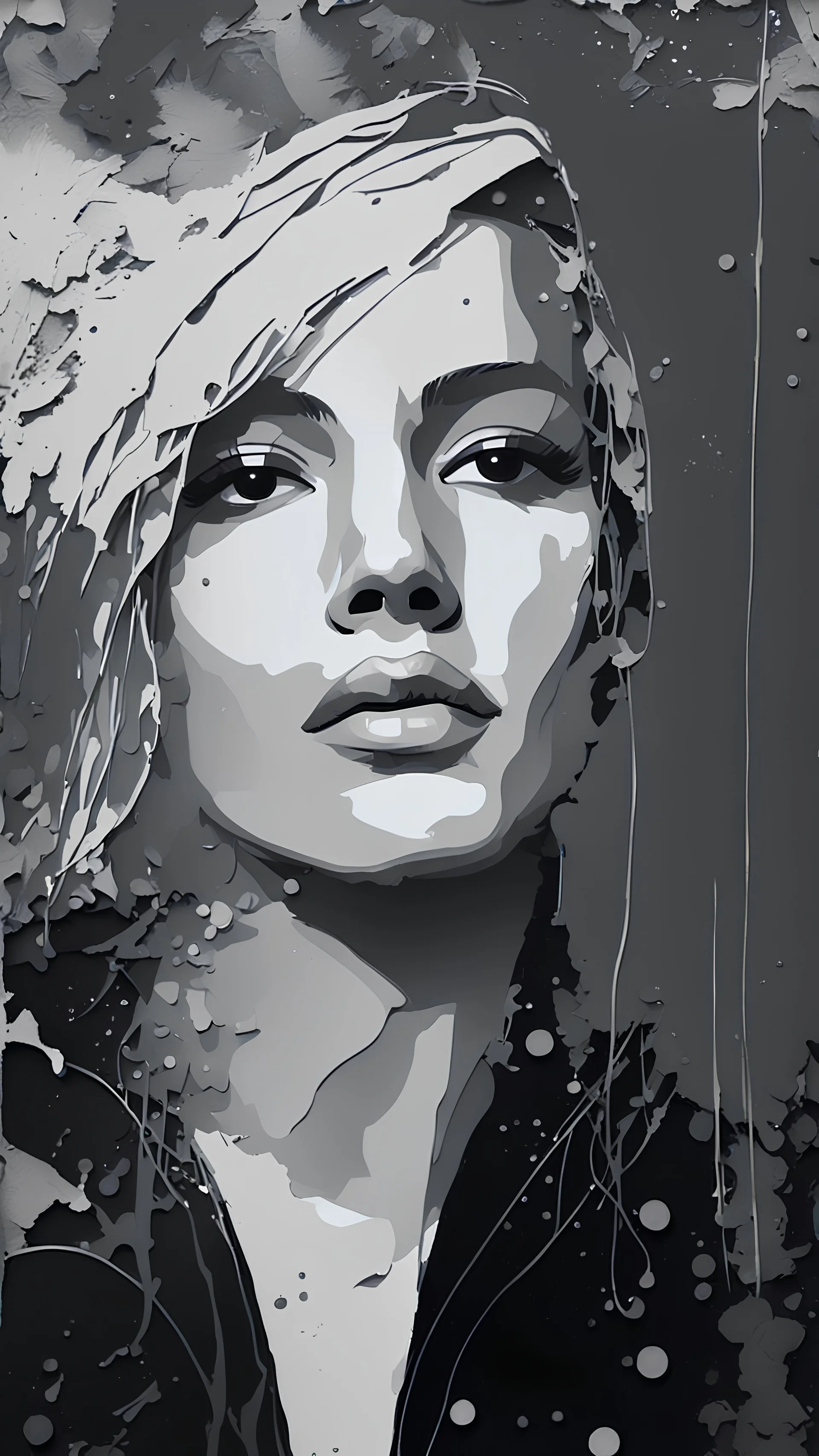 PAPERCUT style portrait multi layered and rough texture paint splashes and streaks