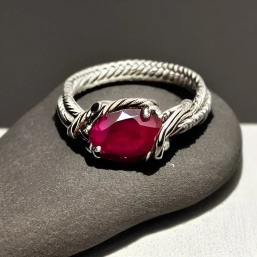 ruby ring with braided tungsten, braided band, men's jewellery