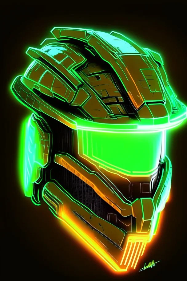 neon halo master chief helmet front 2d illustration
