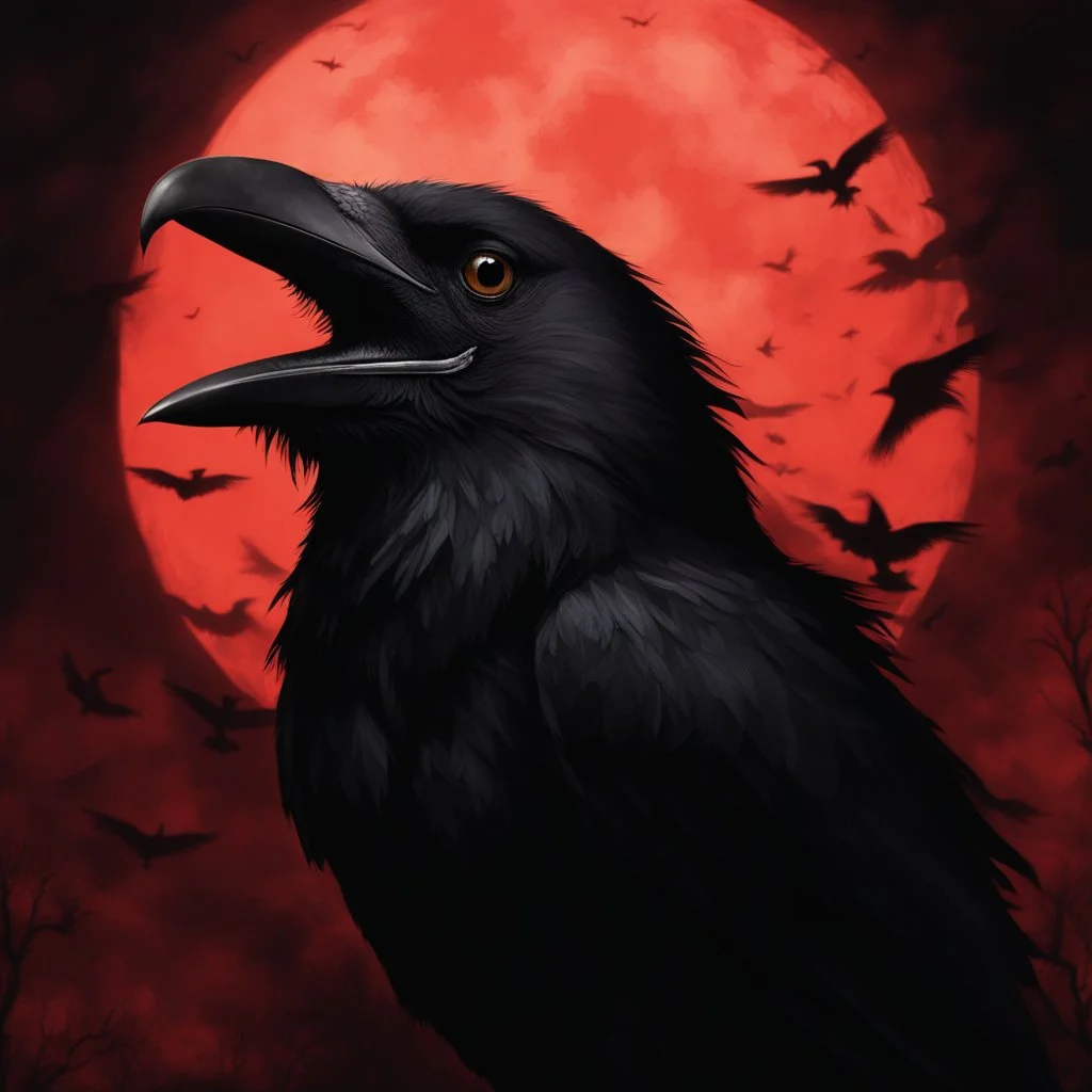 "Generate a high-resolution image of a very macabre crow. The scene should be set in dim, shadowy lighting, giving the atmosphere a dark and eerie feeling. The crow should have sinister, menacing features, with ragged feathers, sharp talons, and piercing eyes that glow faintly. Ensure that the background is ominous, perhaps with hints of fog or a moonlit graveyard, adding to the overall spooky ambiance. The entire image should convey a sense of dread and mystery." resolution 60k