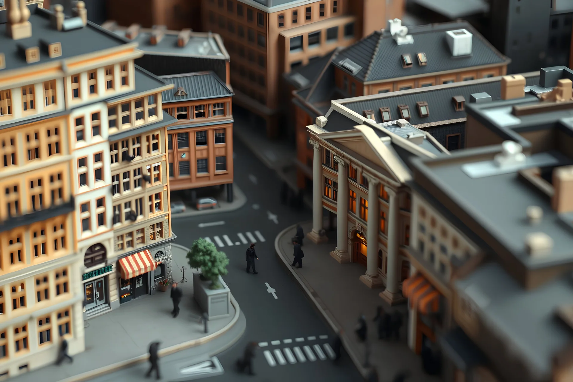 isometric zoomed-out cutout style diorama of 1920s Berlin street