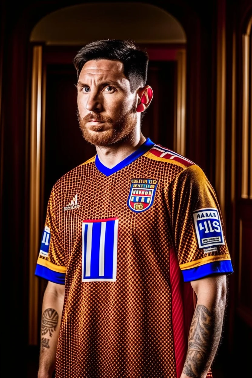 Messi wearing the Moroccan shirt .