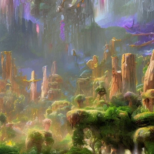 Avatar Pandora forest neon glowing plants fantasy purple blue green vibrant HD high definition 4K detailed lush beautiful tropical misty sparkles