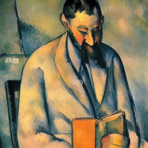 smiling man reading book into microphone by Cezanne