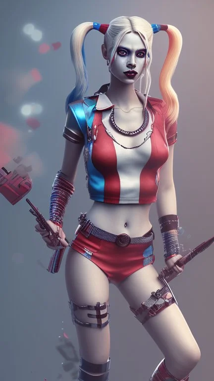 Harley Quinn, high delicate defined details, beautiful, atmospheric, matte, 3 d 8 k octane rendered, sharp focus, illustration, high detail, ultra realistic, highly saturated colors