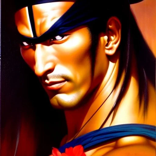 portrait of Tessai-Ninja Scroll,painting by Earl Norem, simon Bisley, evan lee, 86-86, oil on canvas, cinematic composition, extreme detail,fit full head inside picture,8k