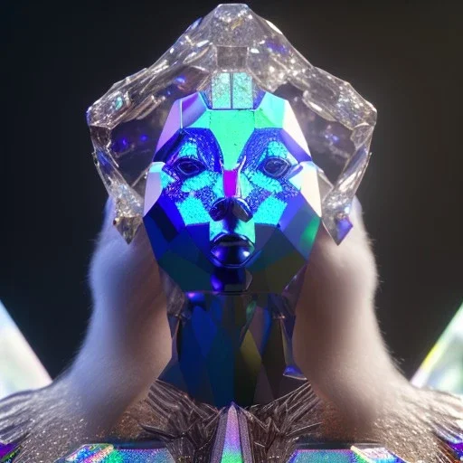 transparent crystal, crystallized,Holographic Simulation,elemental overflowing,raw sapphire with labradorite impurity, iridescent prismatic refraction, product studio shot, cinema lighting, cinema 4d, octane render, 3d render, in great detailed,fantasy art, photo realistic, shinening light,moonstone crystal bird, iridescent, shine, epic,Fibonacci