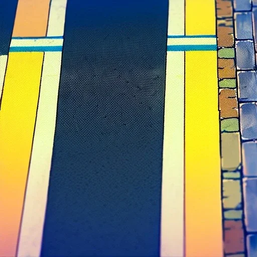 yellow brick road, road signs, arrows, direction, anime girl walking, detail on the girl