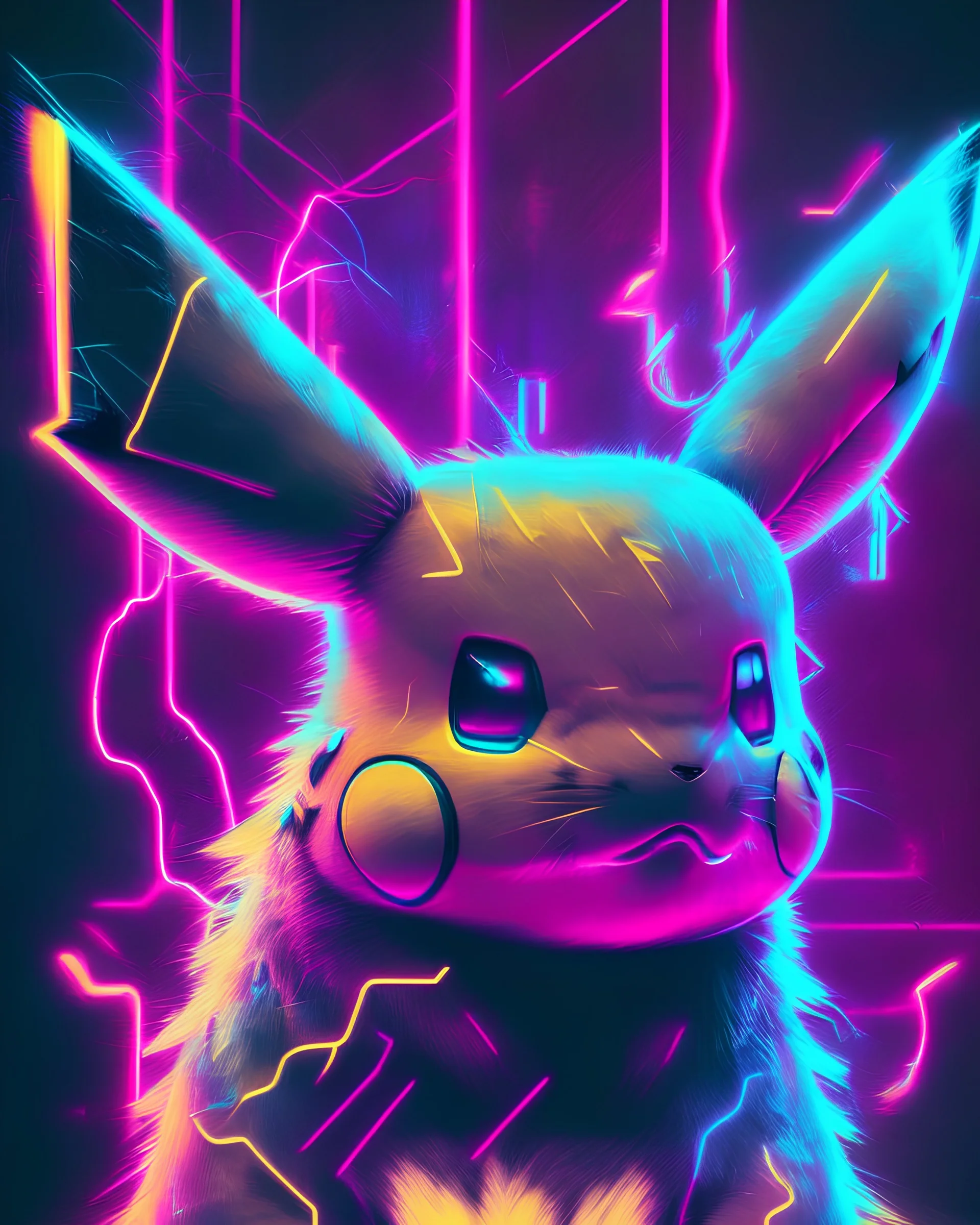 Synthwave Portrait of a Pikachu. Neon lights