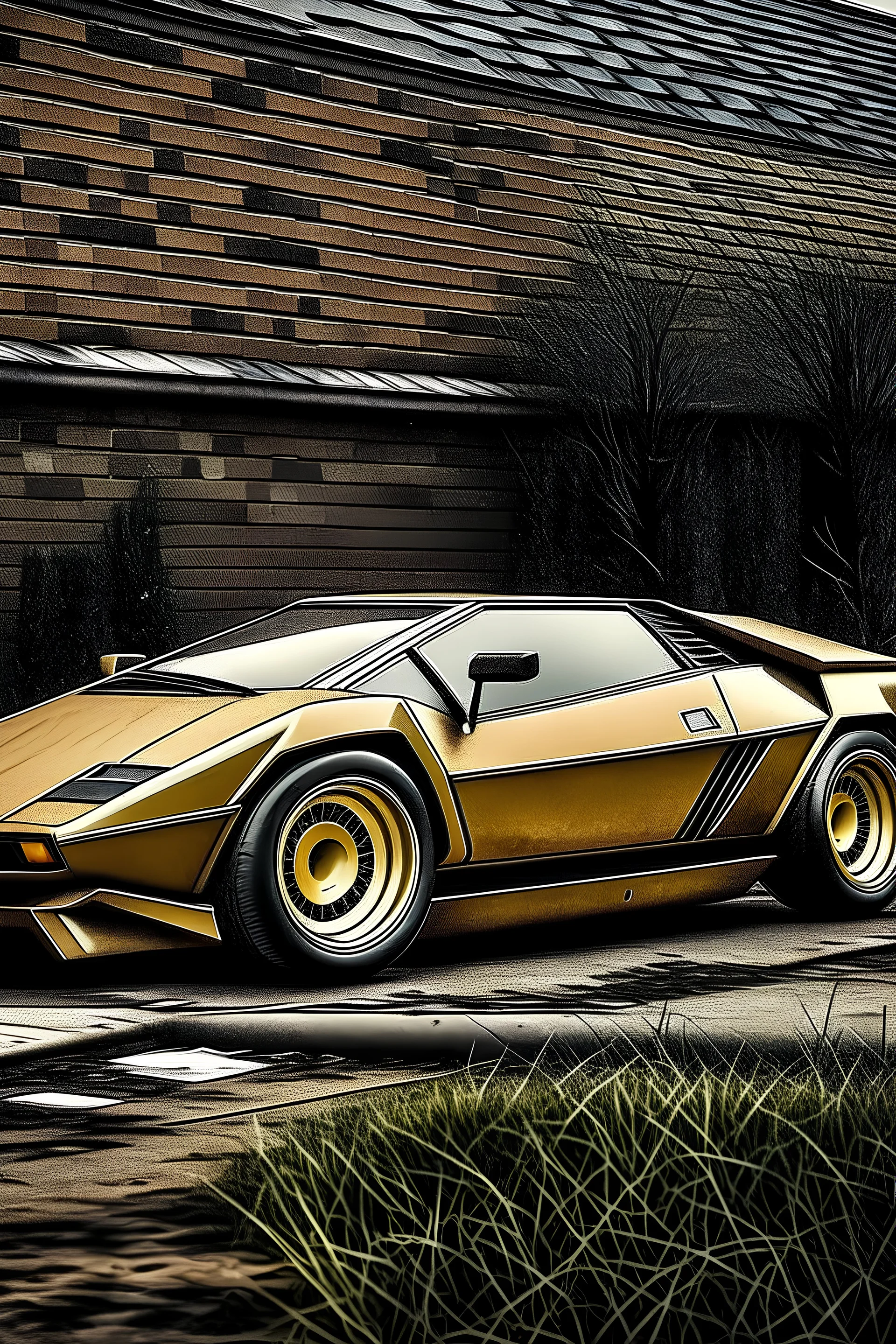 Old Lamborghini with exaggerated lines, full view