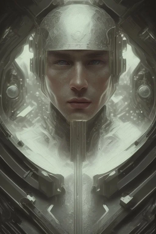 photorealistic white male handsome, hyperdetailed painting, luminism, Bar lighting, complex, dark green miltary armor, 4k resolution concept art, Artgerm, WLOP, Alphonse Mucha, 3d render, octane render, intricately detailed, cinematic, awesome full color, hand drawn, dark, gritty, cinematic