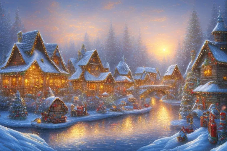 Christmas village river mountain