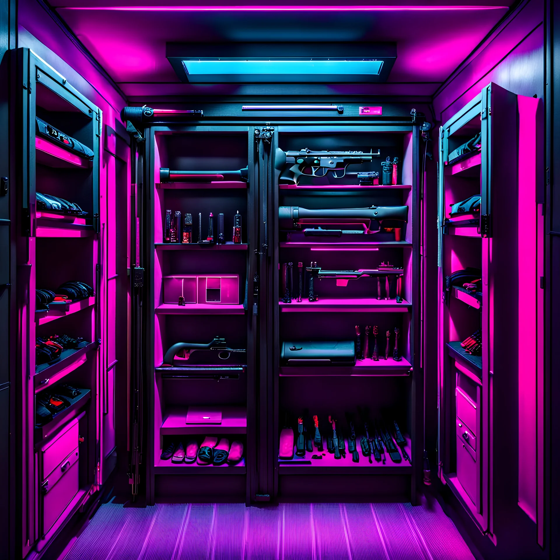 closet containing shotgun, cyberpunk style