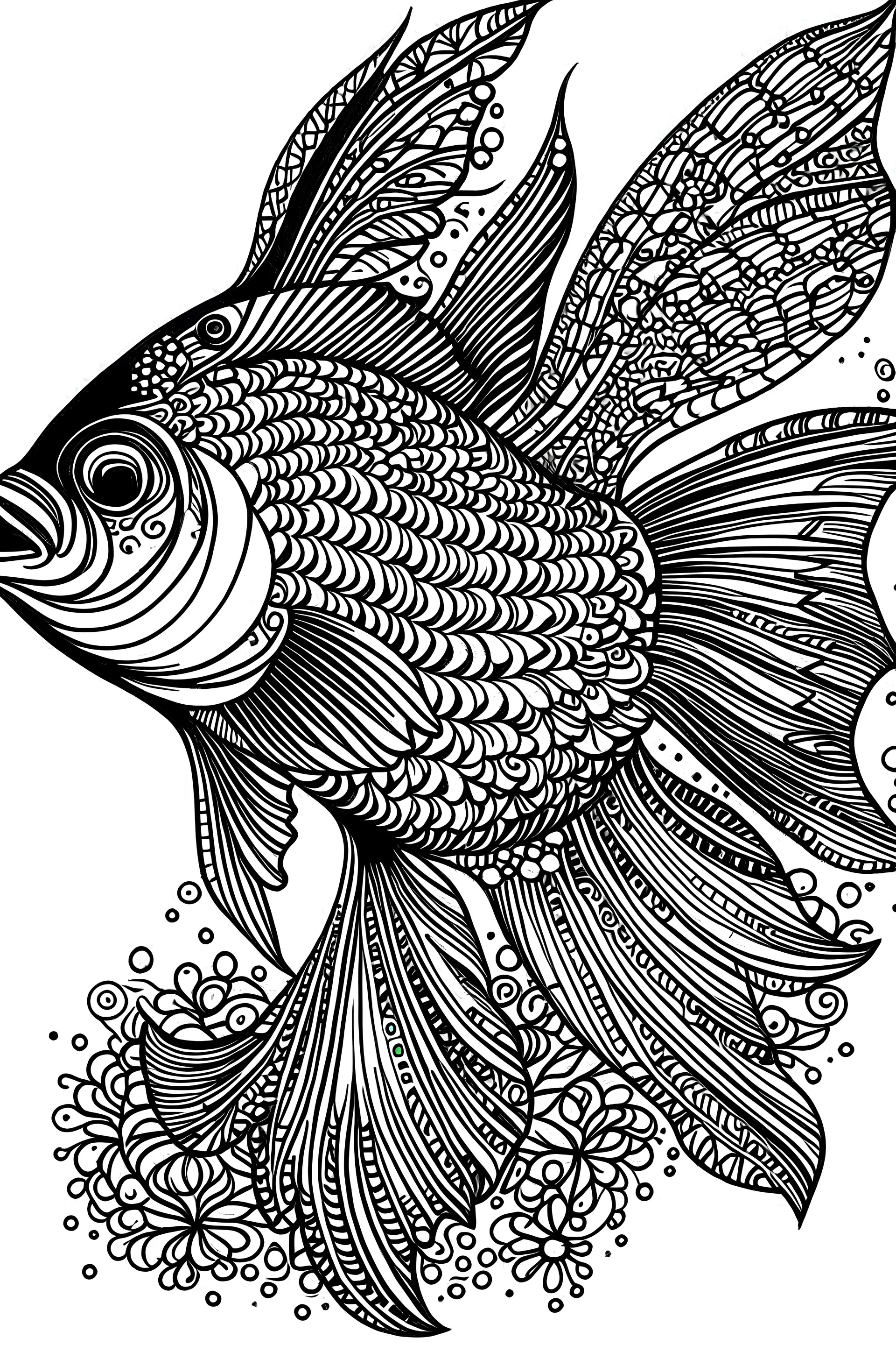 mandala fish: black and white with white background.