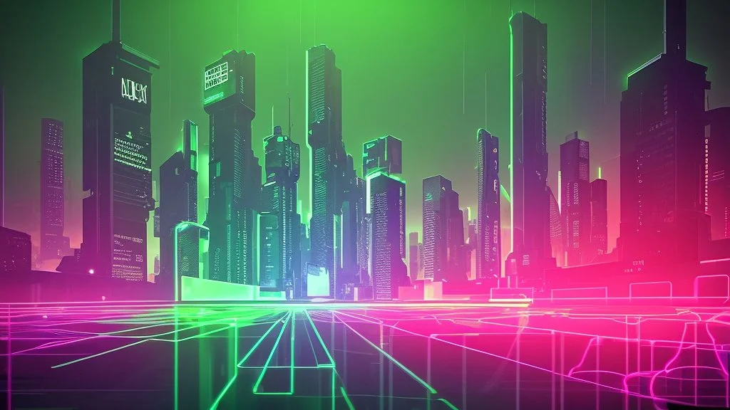 hacker city with neon lights