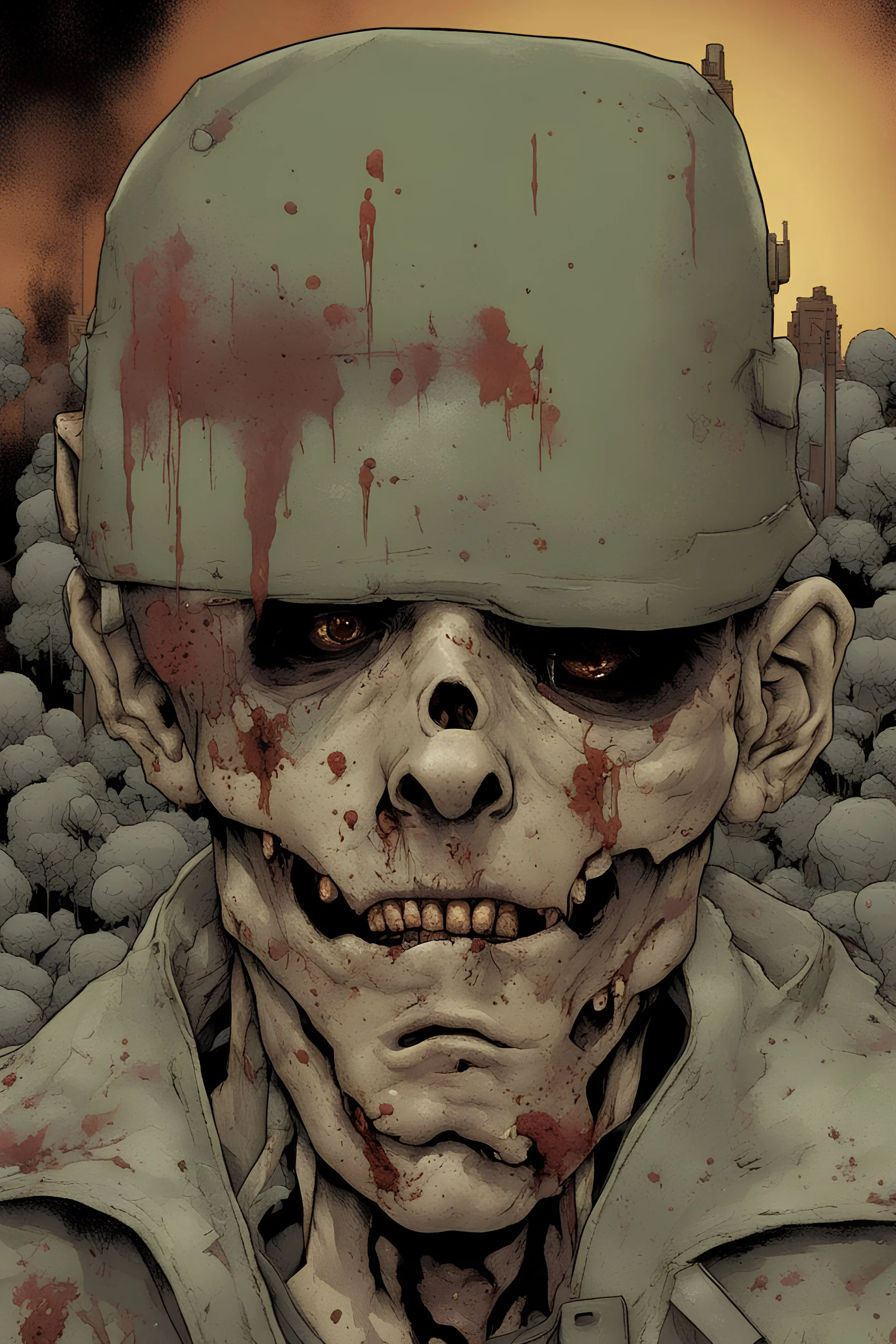 Portrait, zombie, comic book illustration, post apocalypse,