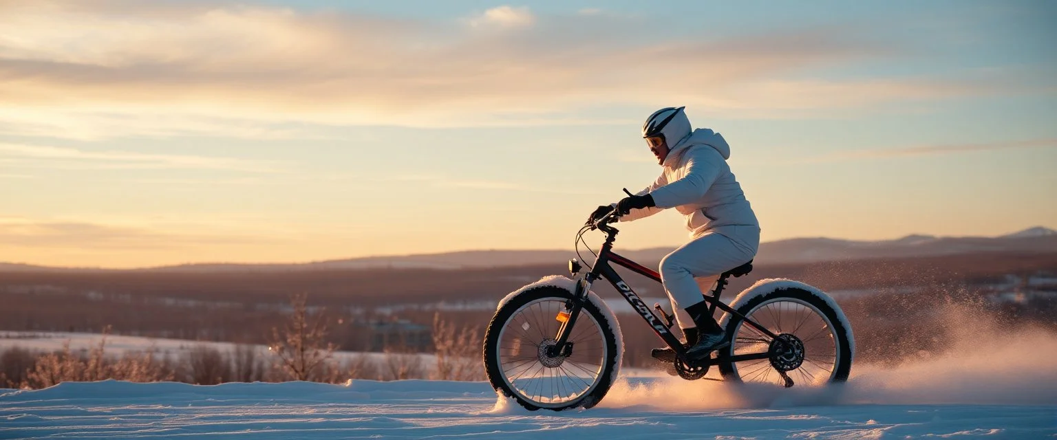 888 snow man riding a bike