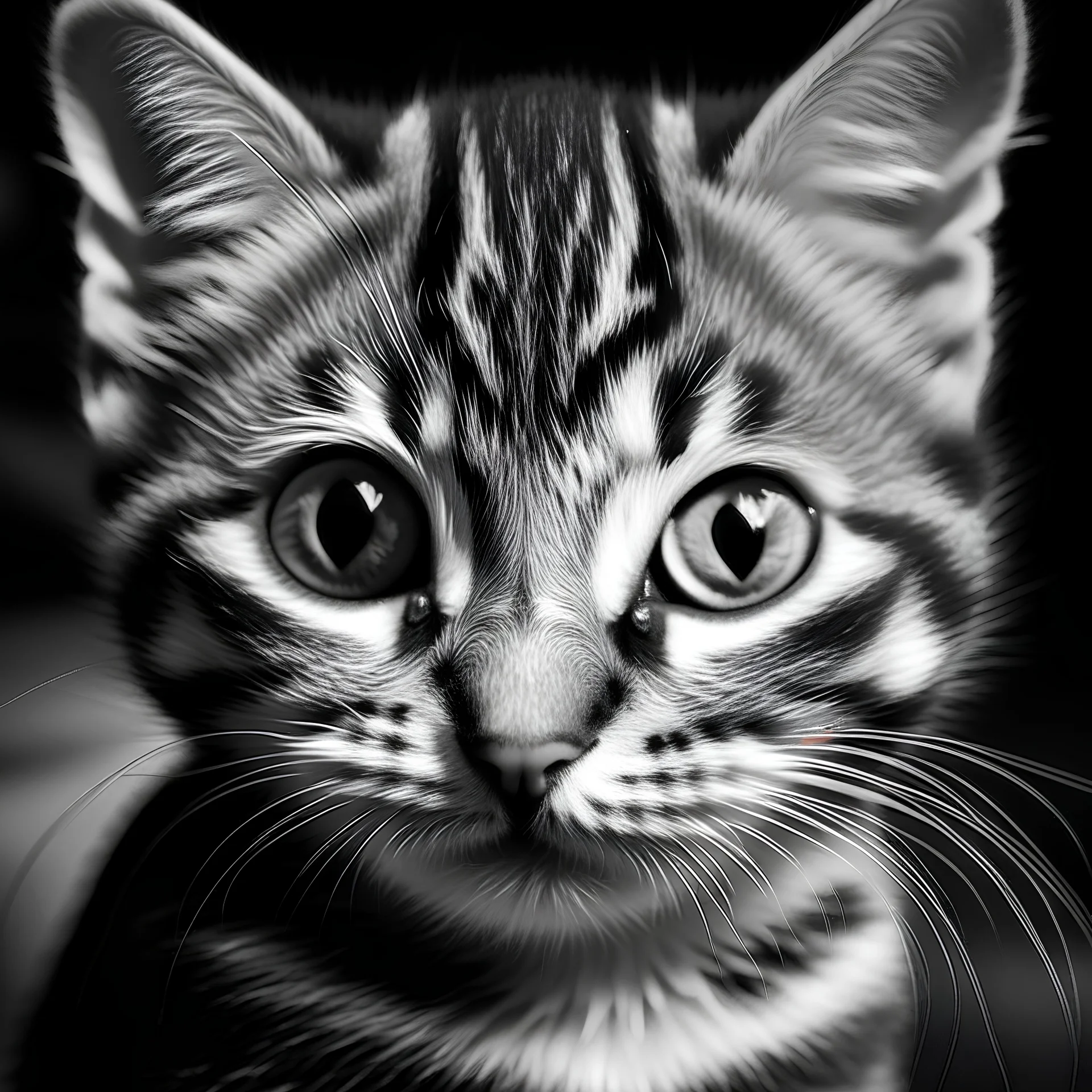 kitten face in black and white