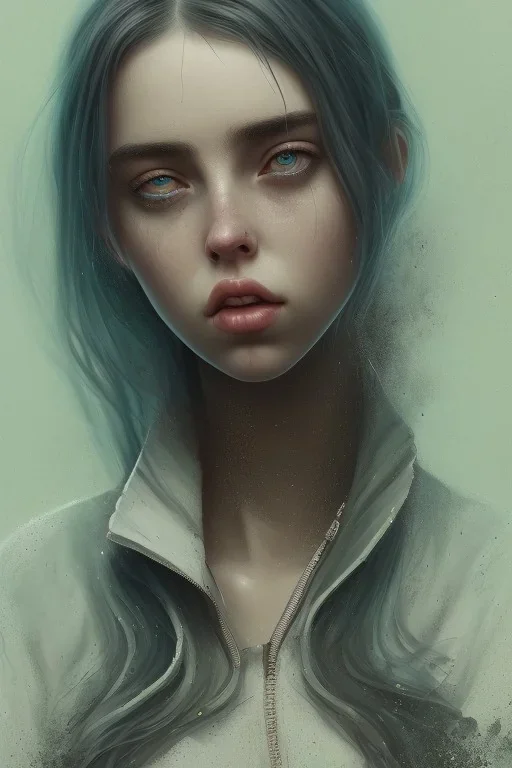 full body, Billie eilish,identify face, skinny clothing , big busty dirty face,,pintura, ,details,texture,8k quality, florest, Minimalism, Romanticism, Expressionism, Impressionism