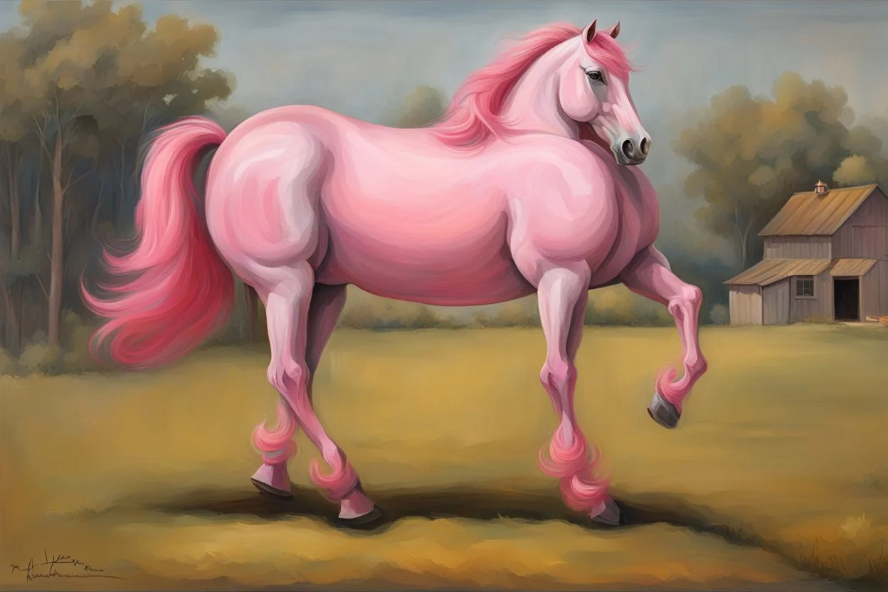 a pink horse like a 19th painting