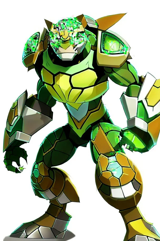 alien From Ben 10 cartoon. Lion. Advanced metal. Magnetic force. Magic power. And his turtle shield