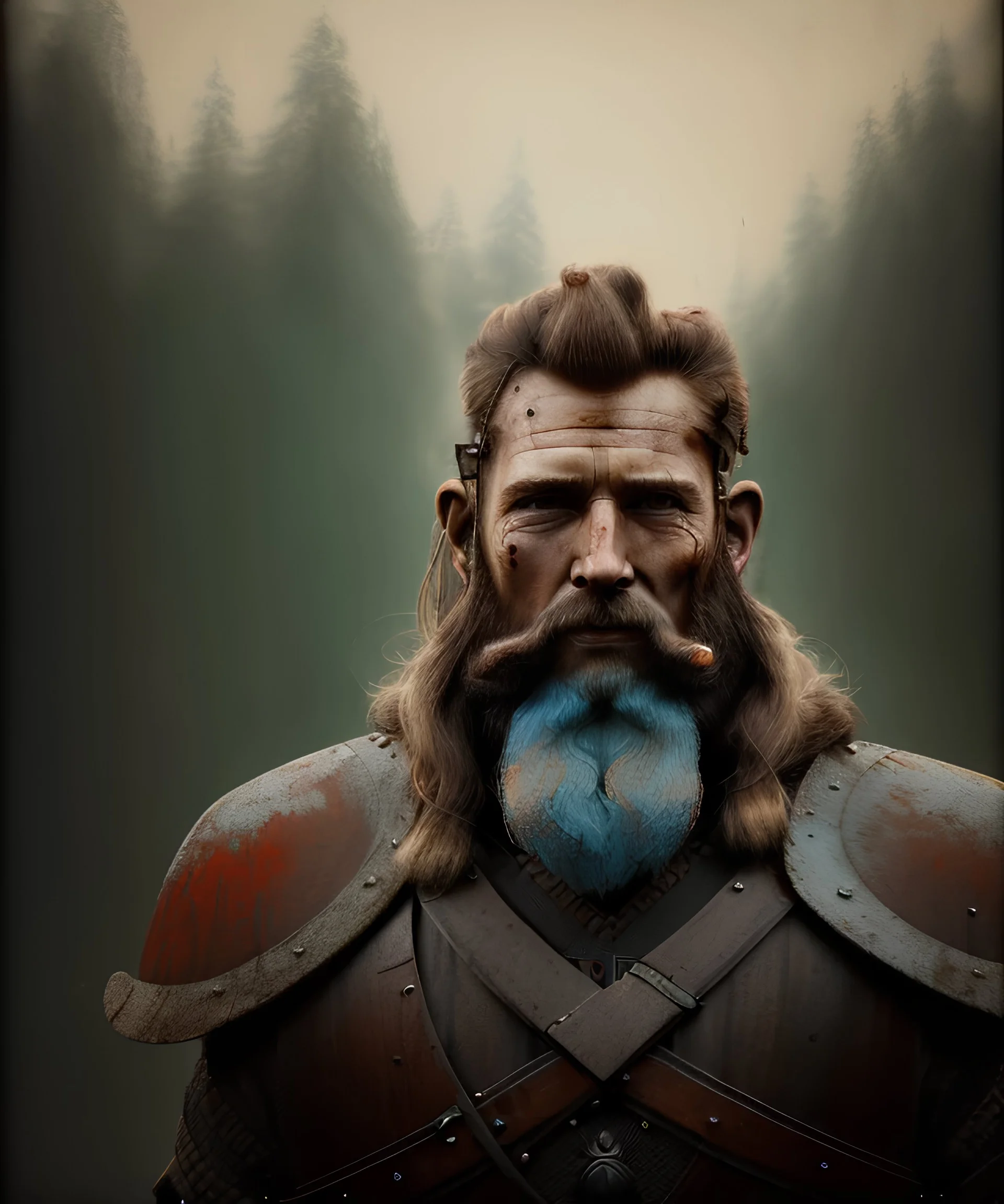 an abstract painting of rusted wood, Viking style, 8K, a Highly detailed stunning full frame portrait of a man with a woman, wide-angle view, a realistic face, volumetric lighting, volumetric clouds