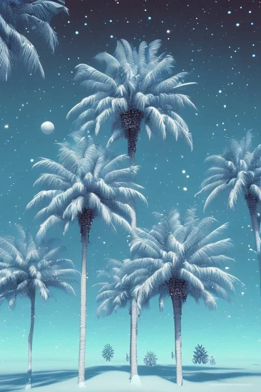 1980's vaporwave aesthetic palm trees in Christmas winter