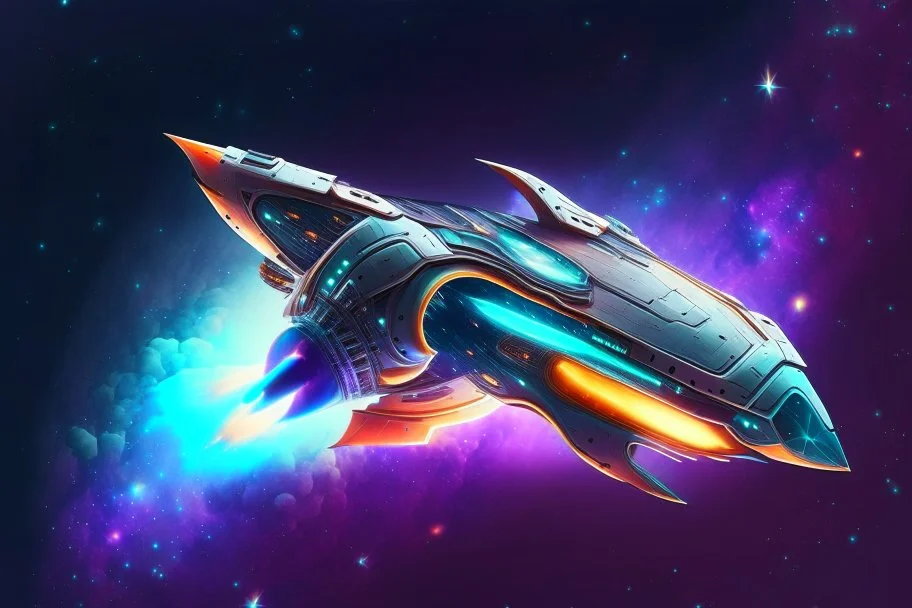 cool design of a small spaceship cruising through the gAlaxy