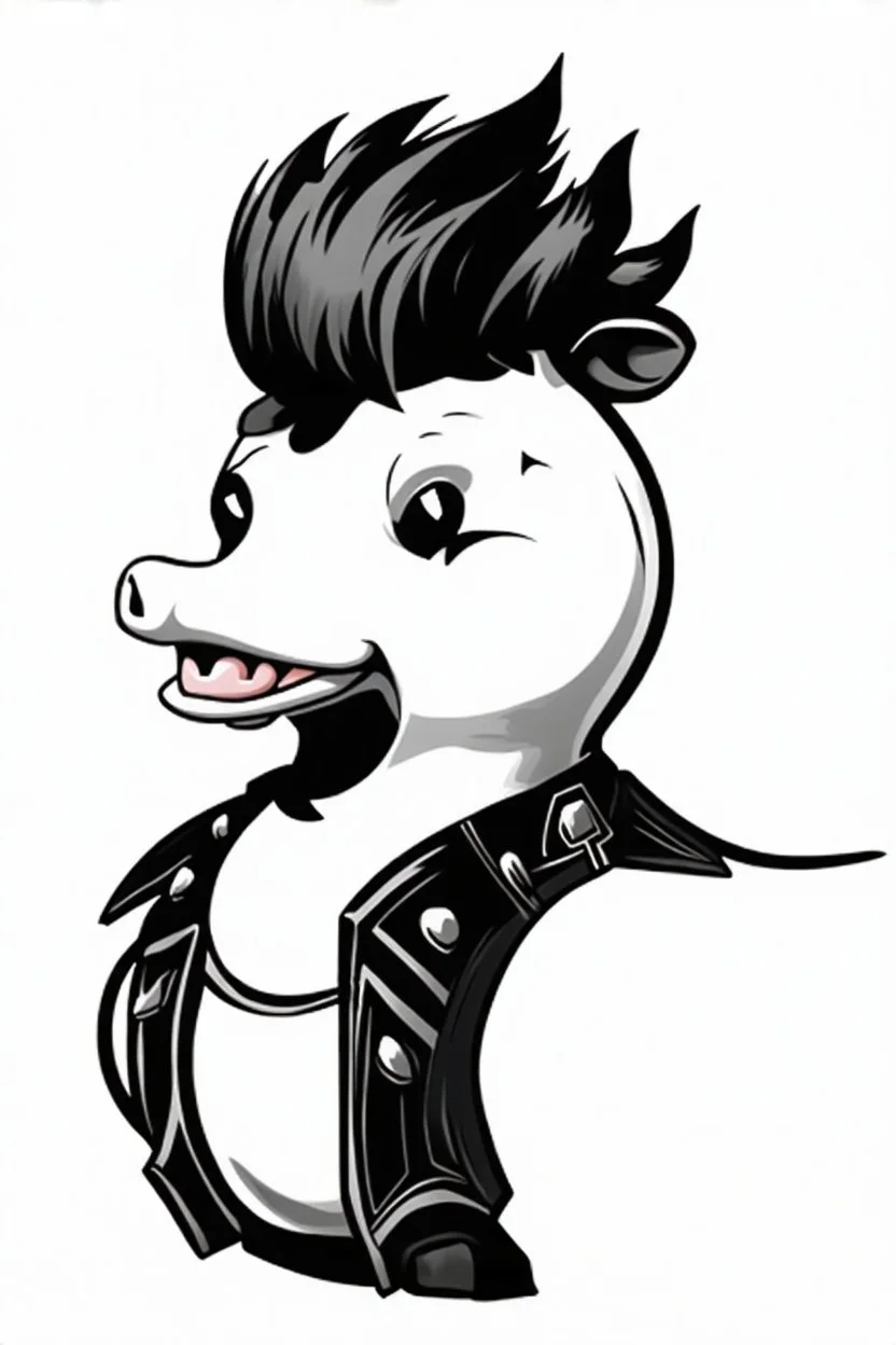 punk rock cow, black and white