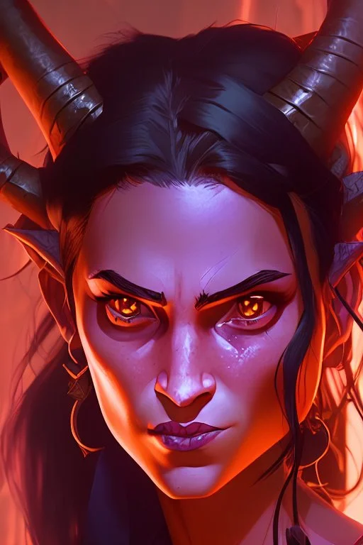 actress megan fox, purple skin, devil horns, pretty soft female face