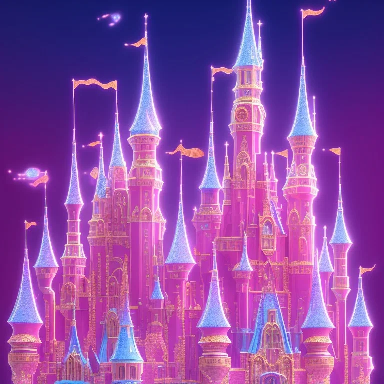 luminous pink, blue, sparkle castle