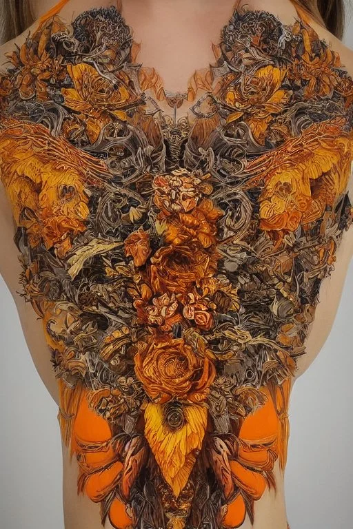 female, orange and yellow tones, insanely detailed and intricate, hypermaximalist, elegant, ornate, hyper realistic, super detailed, by Pyke Koch