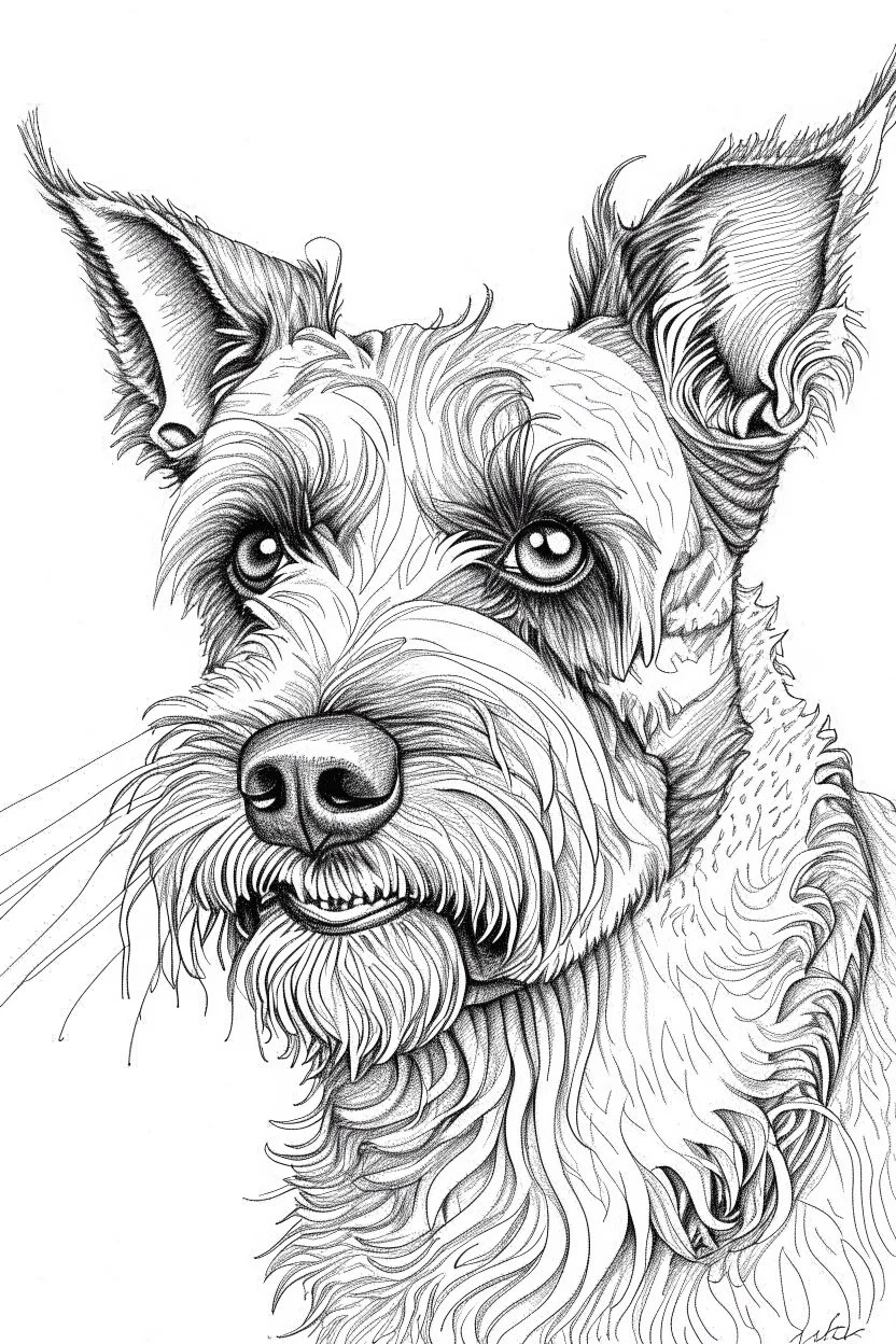 Detailed pencil drawing of a cheeky terrier dog