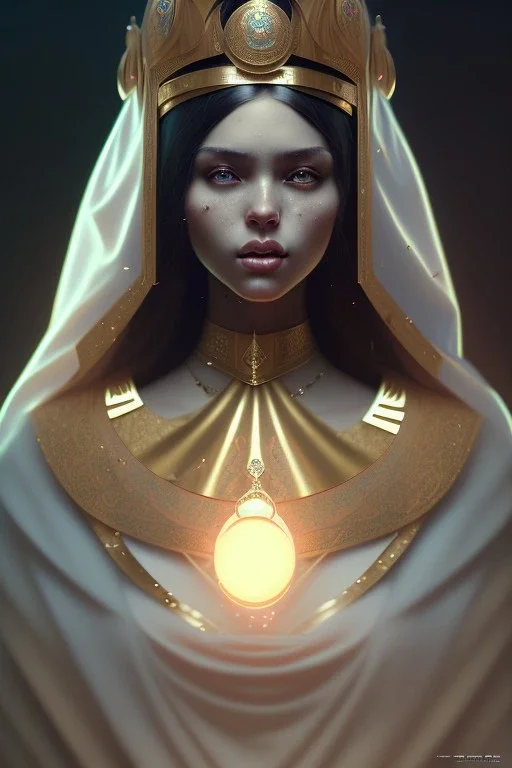 Arab princess , cute, beautiful, black eyes,Veiled، head and shoulders portrait, cinematic, 8k, resolution concept art portrait by Greg Rutkowski, Artgerm, WLOP, Alphonse Mucha dynamic lighting hyperdetailed intricately detailed